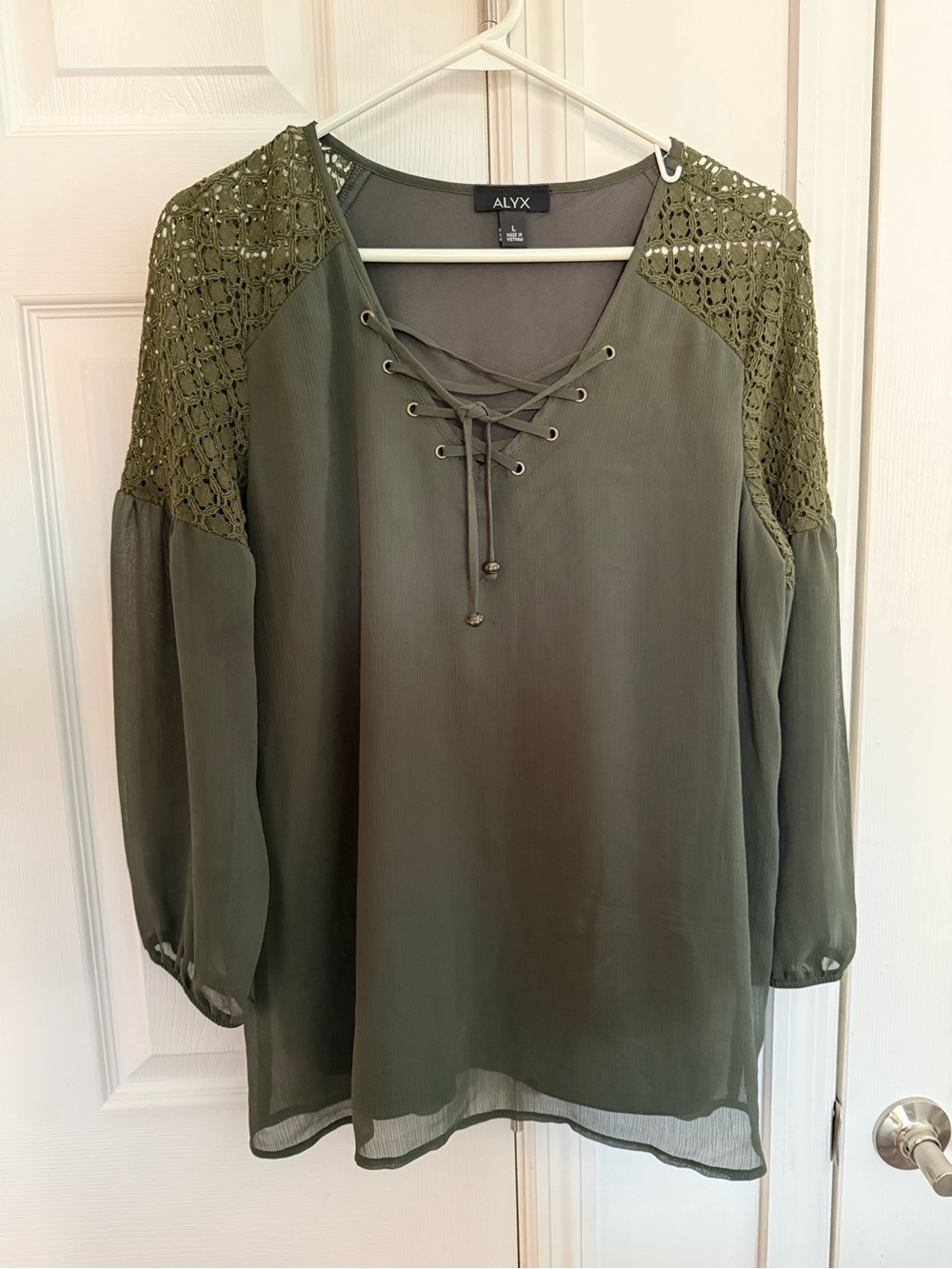 ALYX Olive Lace-Accent V-Neck Blouse